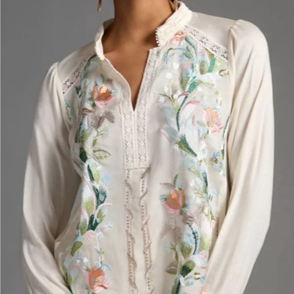 Tiny Cream and Pink Embellished  Blouse